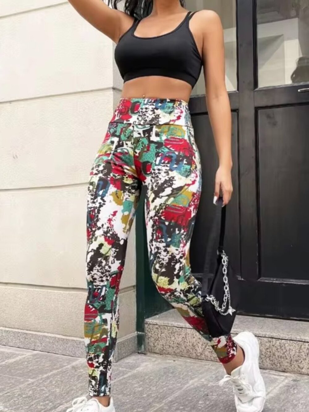 🧡3/$15 SHEIN Multicolor Picasso Print High Waist Leggings S